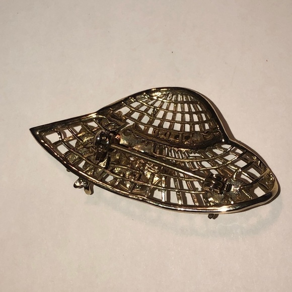 VTG Sunhat Brooch Opal Coral Jade Tigers Eye Onyx Gemstones & Rhinestones 2” - Picture 5 of 8